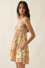 Tropical Floral-Print Smocked Tiered Babydoll Cami Romper: Oatmeal / M