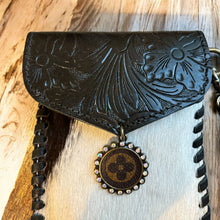 Tooled Cowhide Phone Crossbody-Black