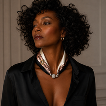 Ellison+Young Satin Twilly Scarf Necklace with Jeweled Magnetic Clasp: Luxe Equestrian Print