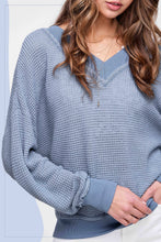 JLT7410-V-neck Waffle Long Sleeve Top Christmas Fall: Sage / S