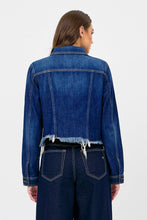 Dark Wash Cropped Frayed Fitted Jacket Rebel