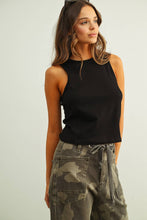 ET6892   WASHED RIB SLEEVELESS TOP: BLACK / S