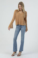 XHV08-ASIS V NECK FLARE SLEEVE LIGHT WEIGHT KNIT PU: SUNBAKED / S
