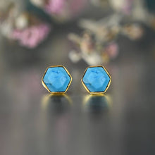 Semi Precious Hexagon Gemstone Studs (8mm gold): Pyrite