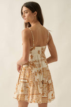 Tropical Floral-Print Smocked Tiered Babydoll Cami Romper: Oatmeal / L