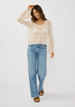 V-Neck Crochet Knit Top: NATURAL / M