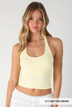 NS8489 - Floral Lace Halter Crop Top: 2267 Milk Tea