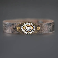 Stacker Leather Cuff w/ Deluxe Crystal Stone: Weathered Black