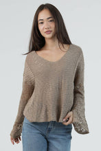 XHV08-ASIS V NECK FLARE SLEEVE LIGHT WEIGHT KNIT PU: SUNBAKED / L