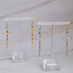 Slim And Stylish Cross Earrings: Gold