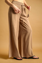 MMP469   COTTON LINEN SMOCKED WAIST PANTS WITH TASSEL: DEEP MOSSY / S