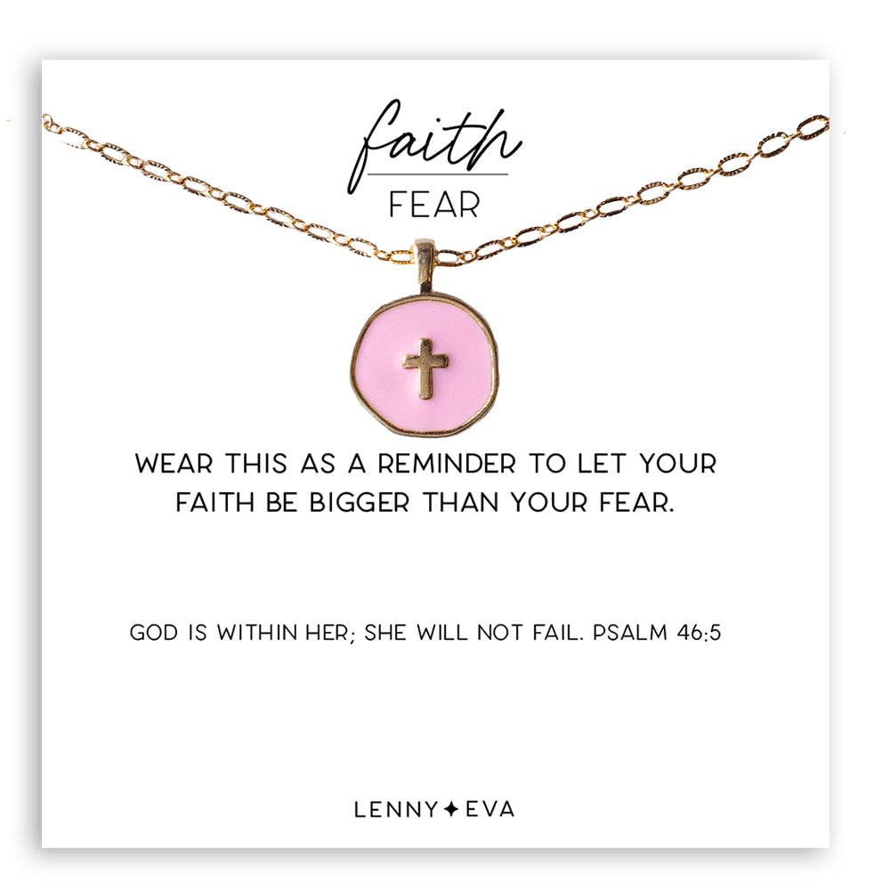 Faith Over Fear Necklace-Pink Cross