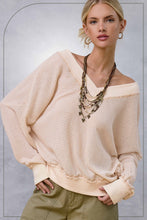 JLT7410-V-neck Waffle Long Sleeve Top Christmas Fall: Sage / S