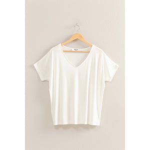 V Neck Dolman Short Sleeve Top Off White