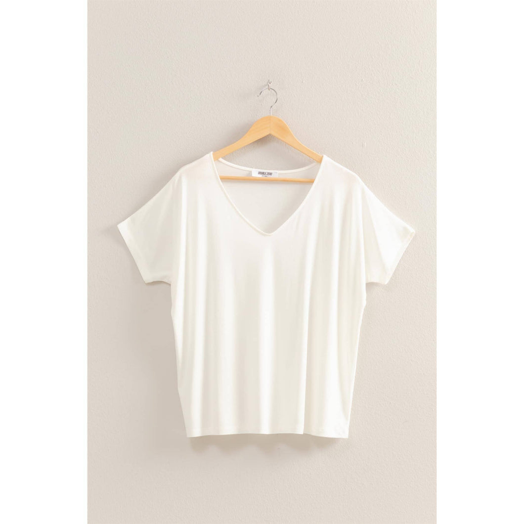 V Neck Dolman Short Sleeve Top Off White