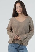 XHV08-ASIS V NECK FLARE SLEEVE LIGHT WEIGHT KNIT PU: SUNBAKED / S
