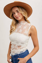 SHEER FLORAL EMBROIDERY MUSCLE-STYLE TANK: IVORY / S