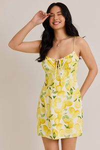 Lemon Shirred Neck Low Waist Dress