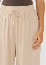 Ruffled Waist Washed Linen Cotton Wide-Leg Pants: Sand