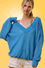 JLT7410-V-neck Waffle Long Sleeve Top Christmas Fall: Sage / S