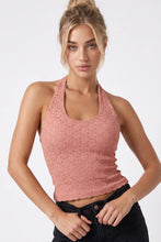NS8489 - Floral Lace Halter Crop Top: 2267 Milk Tea