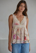 L9712 | Woven Polyester Chiffon Floral Print Sleeveless Top: Taupe Multi / L