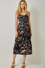 61726 Smocked Nature Print Midi Dress: Black / Large