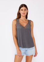Scallop Lace Trim V Neck Tank Top: Pewter