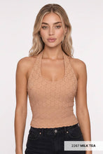 NS8489 - Floral Lace Halter Crop Top: 2267 Milk Tea