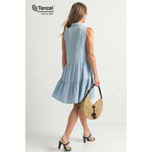 Collar Button Down Short Sleeveless Dress: Light Blue / S-M-L(3-2-1)