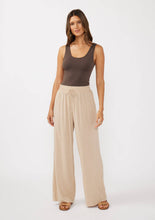 Ruffled Waist Washed Linen Cotton Wide-Leg Pants: Sand