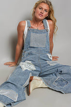 Crochet Contrast Patch Detail Chest Pocket Woven Overalls: INDIGO / L