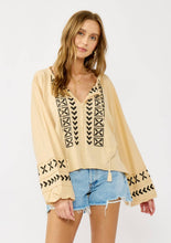Embroidered Dolman Sleeve Split Neck Knit Top: Taupe/Black / L