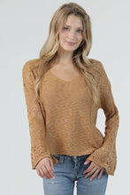 XHV08-ASIS V NECK FLARE SLEEVE LIGHT WEIGHT KNIT PU: SUNBAKED / S