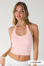 NS8489 - Floral Lace Halter Crop Top: 2267 Milk Tea