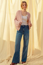 J4475   LIGHT WEIGHT CABLE KNITTED CARDIGAN: ROSE / L