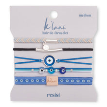 "Resist" Blue Evil Eye Hair Tie Bracelets: Medium