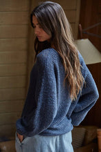 W1106 | Sweater Knit Crochet Round Neck Long Sleeve Top: Jade Green / Small