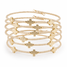 Faithful Beaded Cross Bangle w/ Matte Gold Crosses-Latte