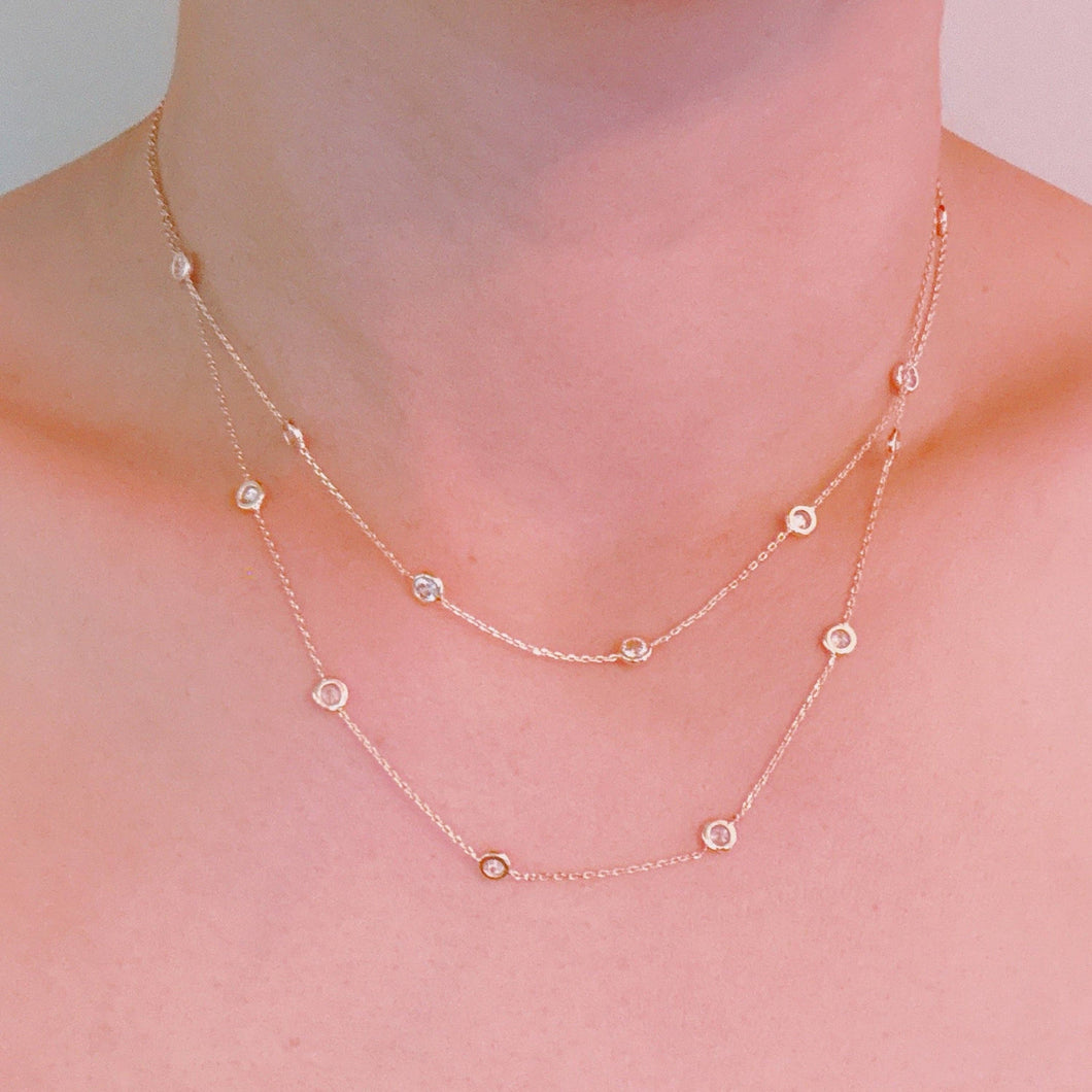 Crystal Bezel Station Layered Necklace