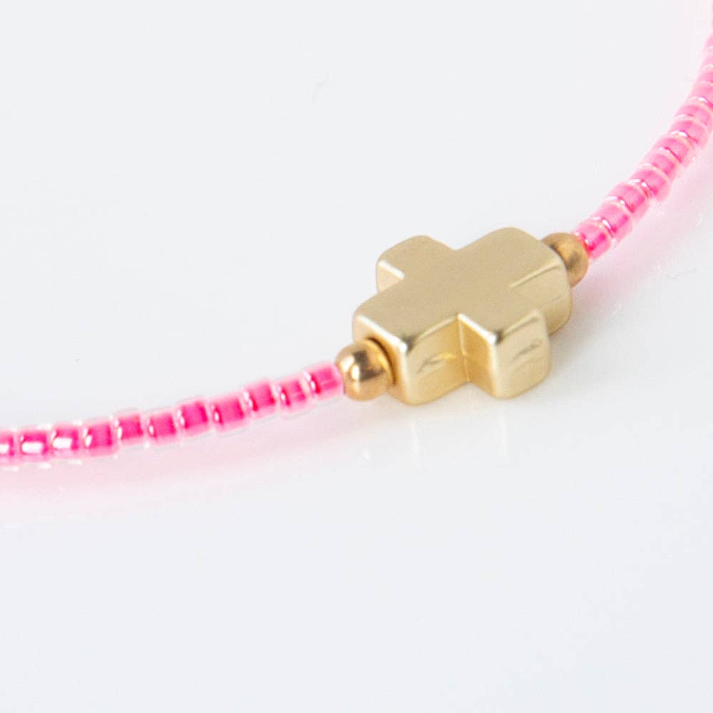 Faithful Cross Bangle-Hot Pink 