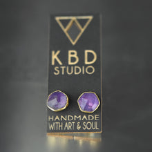 Semi Precious Hexagon Gemstone Studs (8mm gold): Pyrite