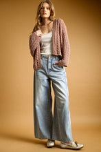 J4475   LIGHT WEIGHT CABLE KNITTED CARDIGAN: ROSE / L