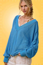 JLT7410-V-neck Waffle Long Sleeve Top Christmas Fall: Sage / M