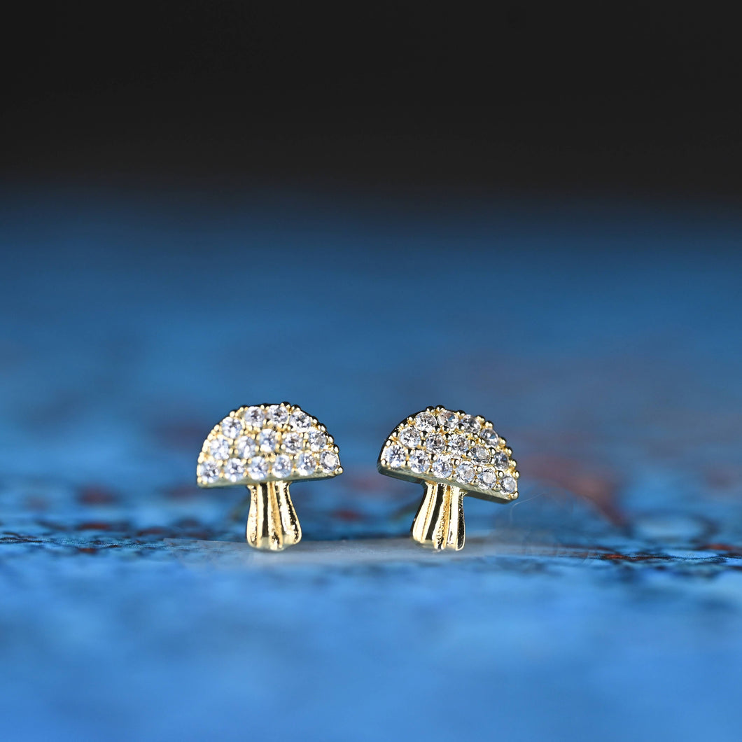 Pave Crystal Enchanted Magical Mushroom Studs