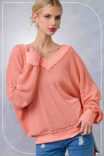 JLT7410-V-neck Waffle Long Sleeve Top Christmas Fall: Sage / S