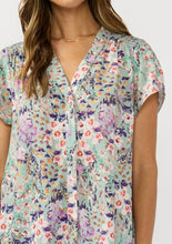Flutter Sleeve Hidden Button Down Top: MINT/LILAC / S