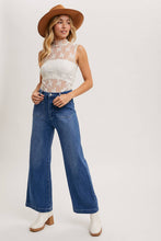 SHEER FLORAL EMBROIDERY MUSCLE-STYLE TANK: IVORY / S