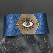 Electric Blue Leather Pave Eye Cuff