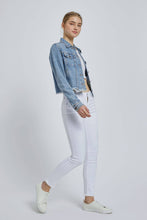 Medium Wash Classic Cropped Fitted Jacket: